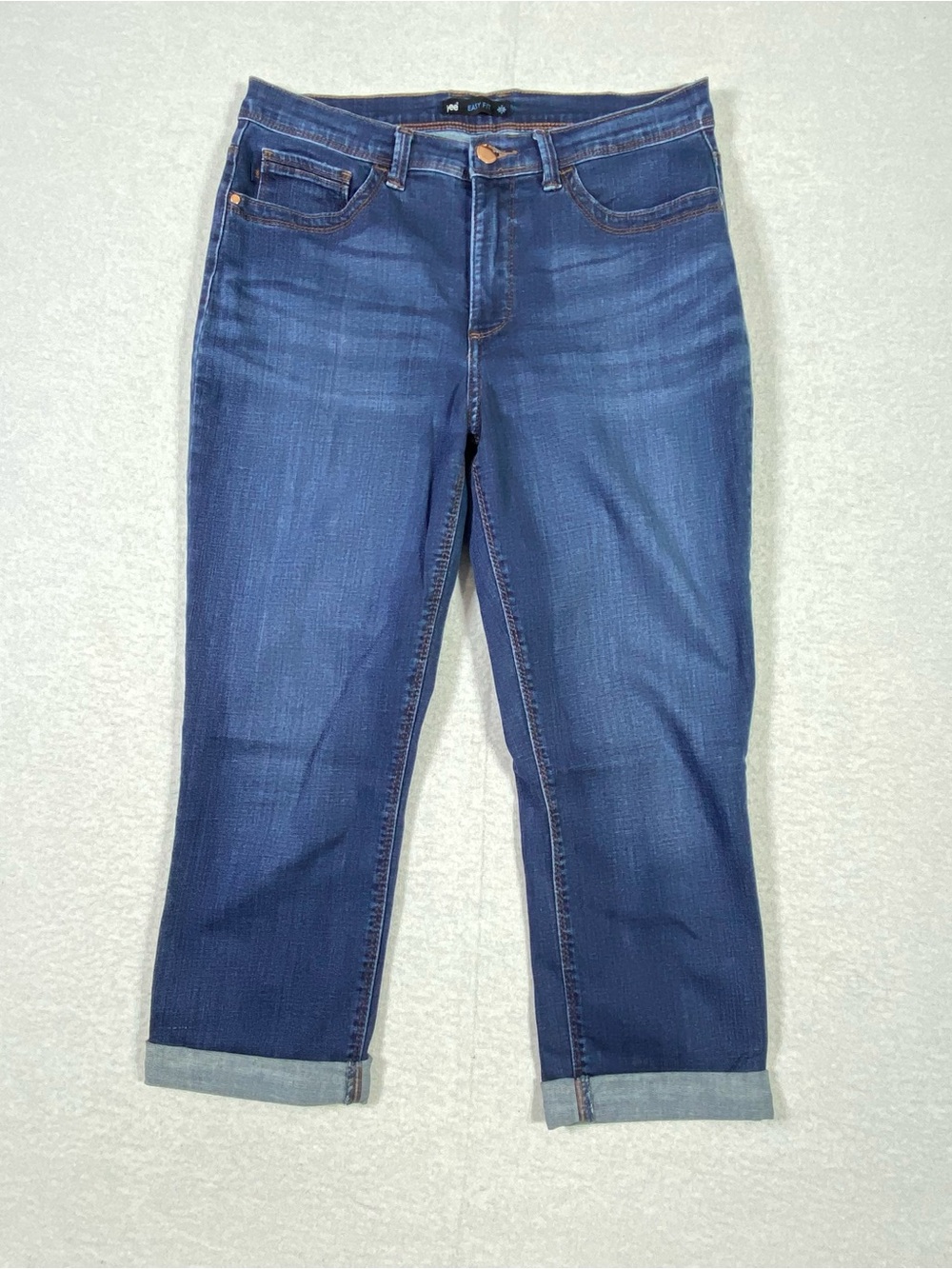 Lee Easy Fit Capri Jeans Women 10M Blue Cropped Mid Rise Rolled Cuffed Hem Denim
